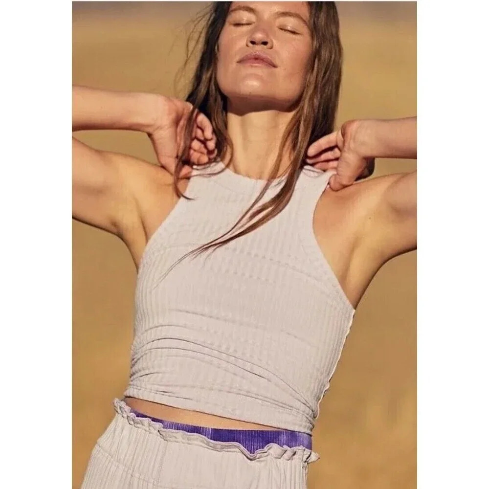 Free People Blissed Out Tank Top Womens Medium Dewberry Ribbed Racerback NEW